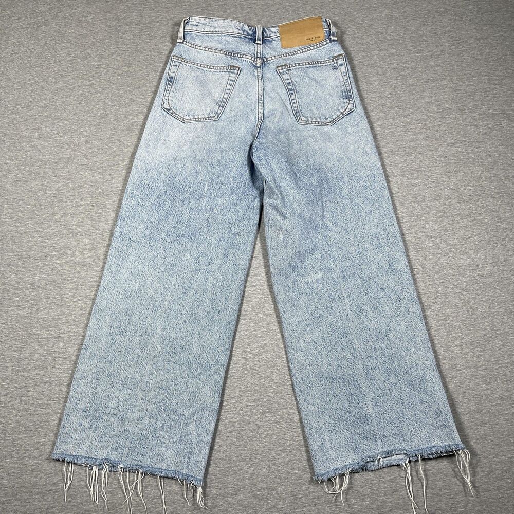 Rag & Bone Wide-Leg Jeans Womens 24 Light Wash High Rise Fringe Distressed Baggy - Picture 6 of 12